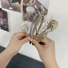 Hair Band Punk Metal Headband Hollow Leaves Hair Accessories Pearl Head Buckle