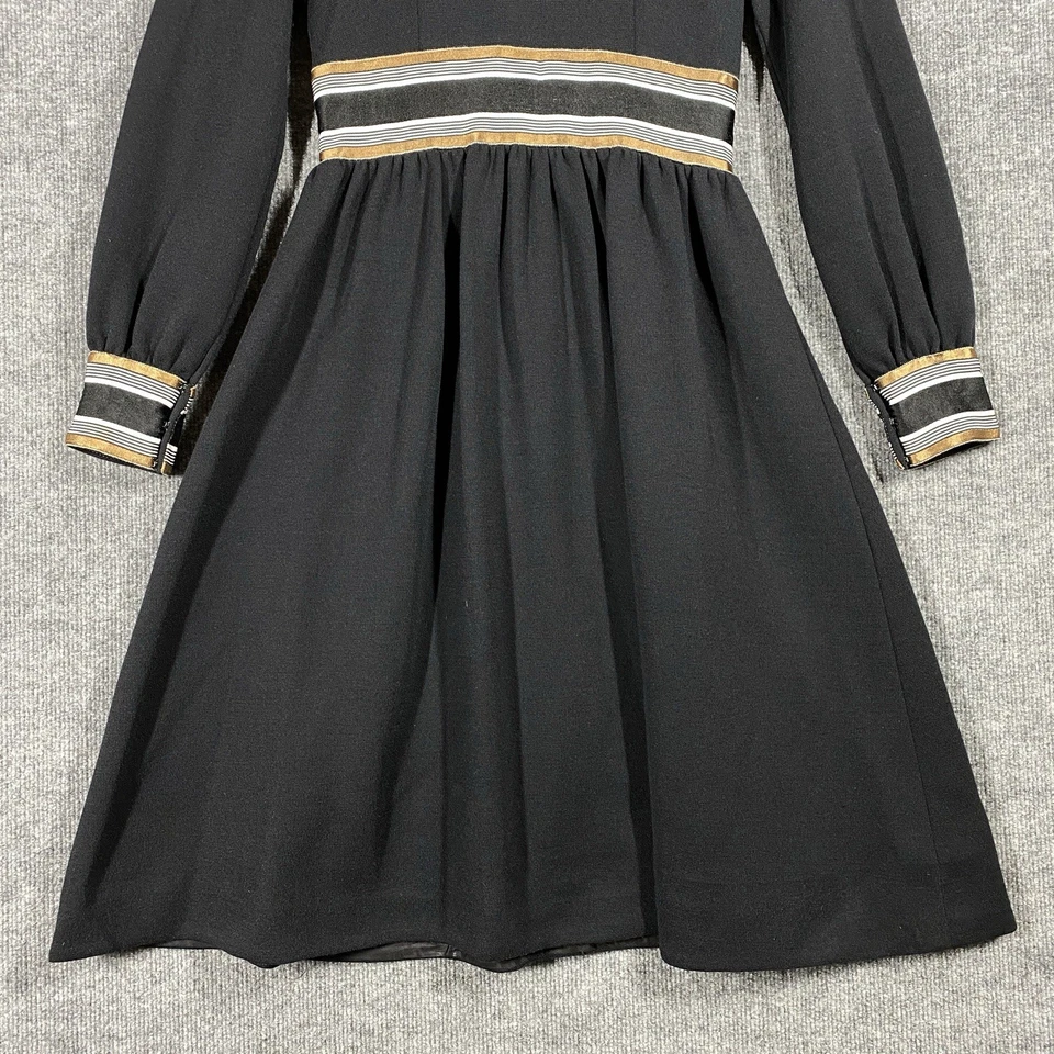 Vestido Camisa Ranelle Vintage Años 60 Talla Pequeña Cuello Negro Manga Larga Mod Hippie Foto 3 de 4