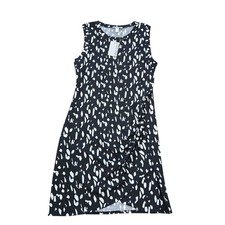 Nine West NEW Sleeveless Ruched Faux Wrap Sheath Dress Black White Print M NWT