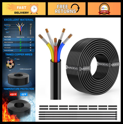 14 AWG 5 Conductor Electrical Wire - Stranded PVC Low Voltage Cable, 30FT, Tinne