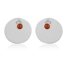 Girls Round Disc Carnelian Stud 925 Sterling Silver Gemstone Stud Earring
