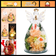 Preserved Rose in Glass Angel Figurine - Forever Flower Gift for Mom, Wife, Gran