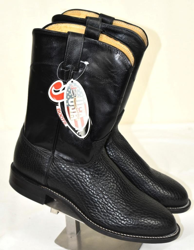 NEW JUSTIN 3187 Black Pebble Grain Bullhide Leather 10