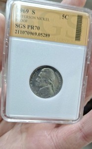 1969 S PROOF JEFFERSON NICKEL *** SGS PR 70  