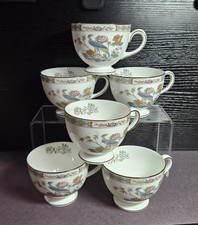 Set of 6 Wedgewood Kutani Crane England Bone China Leigh Shape Footed Tea Cup