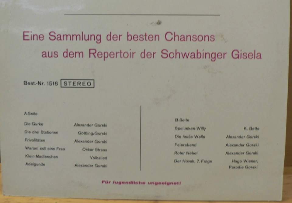 GISELA JONAS: Die Schwabinger Gisela serviert Chansons, Best of Gisela, LP ?1968 - Bild 2 von 4