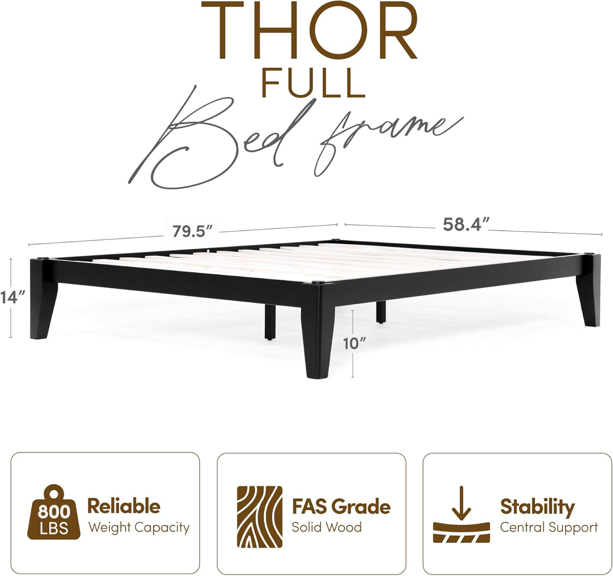 Thor Premium Solid Wood Bed Frame Full, Japanese Joinery Bed Frame