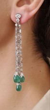 Amazing Long Drop-Dangle Style Green Emerald Sterling Silver CZ Wedding Earrings