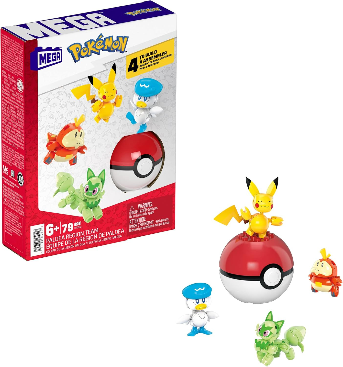 Set Costruzioni MEGA Pokémon Paldea con 4 Personaggi e Poké Ball Originale