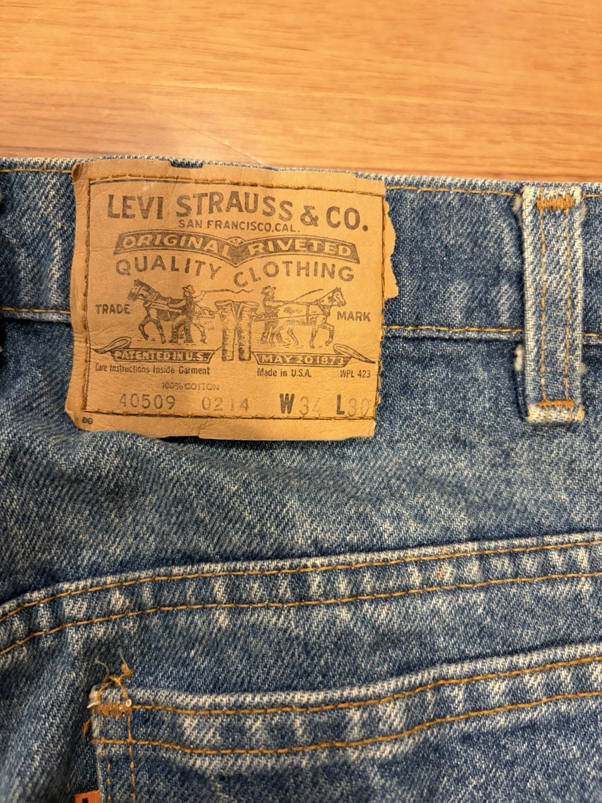 Vtg Levis 40509 Jeans HEMMED Mens Tag 34x30 Blue Orange Tab Denim USA 80s *34x27 thumbnail 14