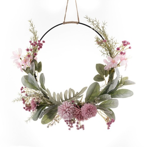 HEITMANN DECO Couronne De Printemps Artificielle – Feuillage Vert Et Fleurs Jaunes – Diamètre 20 Cm – Décoration Murale Ou De Table