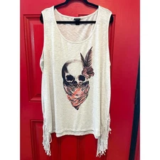 Torrid Skull Punk Gothic Slub Semi Sheer Western Fringe Scoop Neck Tank Top 5X