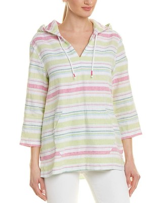 Tommy Bahama 100% Linen Tulum Striped Hoodie Women's Size XSMALL Easy Wear EUC
