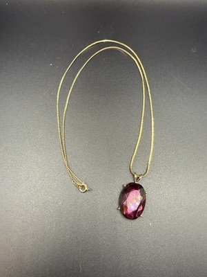 Vintage Park Lane Oval Garnet Purple Stone Pendant Necklace