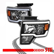 Black LED DRL Top Bottom Factory Style Headlights 09-14 Ford F-150 FX4 Base
