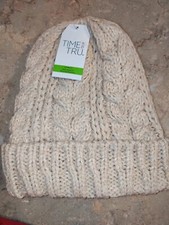 Time And Tru Womens No Pom Cable Beanie One Size Cable Knit Oatmeal Heather