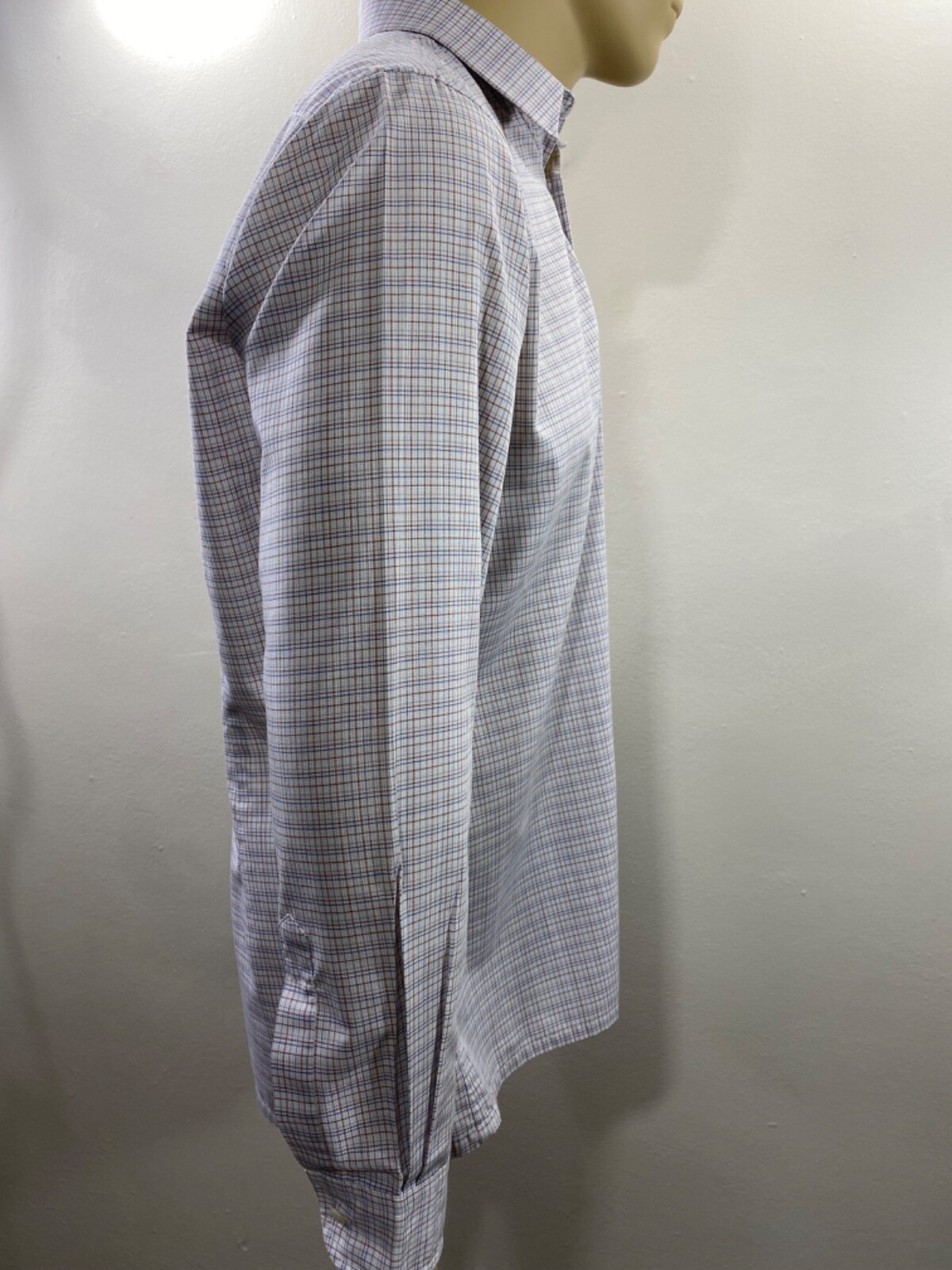 Camicia elegante VINTAGE Yves Saint Laurent YSL con bottoni blu marrone a quadri 16" 34 35