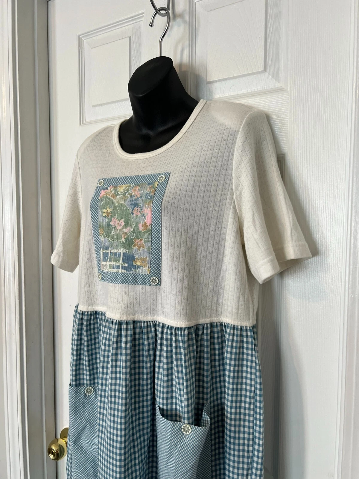 OFF WHITE ABITO VINTAGE TEDDI BLU BIANCO SPORCO A QUADRI TAGLIA XL