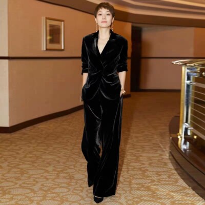 Autumn Plus Size 2pcs Women's Velvet Suit Coat Pants Formal Wide Leg Pants  2pcs | eBay