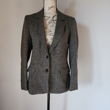 Vintage Oscar De La Renta Ranya Wool Blend Texture Blazer Lined Grey Women 9/10