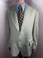 Vintage 1970s Mens Polyester Sport Coat Blazer Green 45