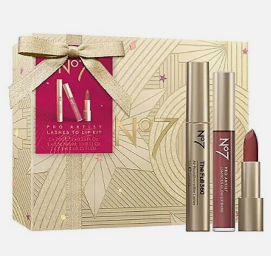 No7 PRO Artist Lashes to Lips Kit Set 3 Piece Mascara, Lipstick, Gloss in Rose