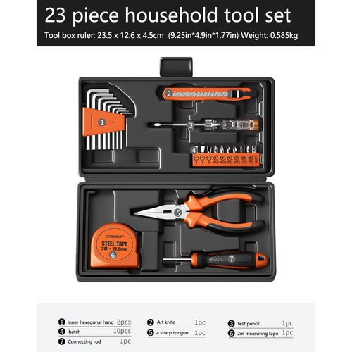 23 pezzi kit utensili manuali generali con cassetta degli attrezzi in plastica custodia auto Wrencsj - Foto 8 di 13