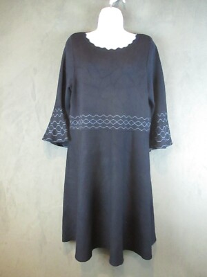 Dressbarn Sweater Dress Womens Plus 2X Blue Knit Bell Sleeve Stretch