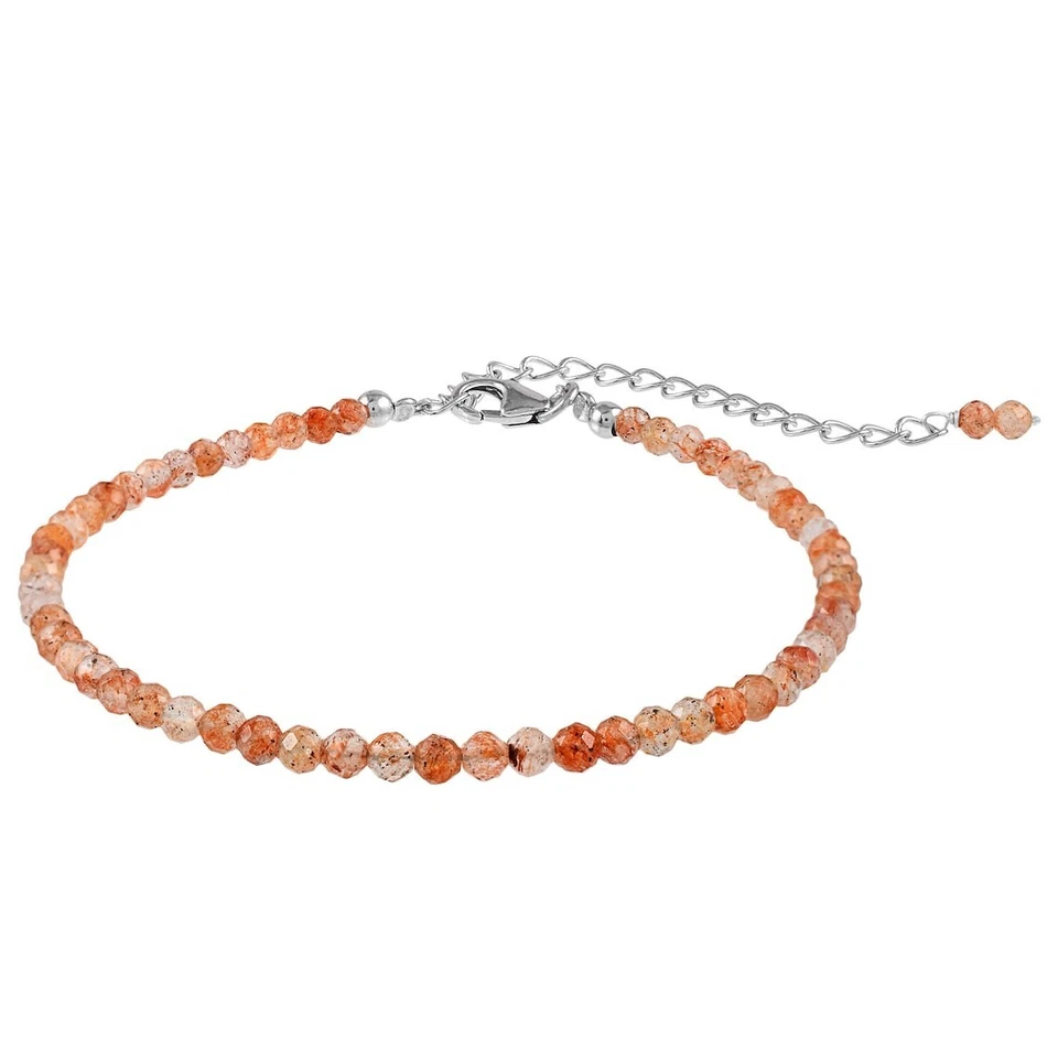 A+++ Hermosas pulseras de cuentas de piedras preciosas redondas facetadas de piedra solar de 6-8"" Foto 2 de 4