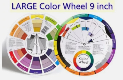LARGE Color Wheel Chart Painting Mixing Guide 9.25''  23cm 2 SIDES w/ Gray Scale