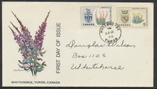 1966 #428-429 Floral Emblems FDC Unusual Bob Eklam Cachet Whitehorse Yukon CDS