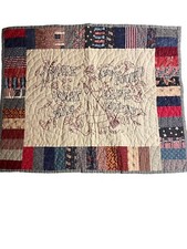 Embroidered And Quilted Patriotic Wall Hanging 31x26  Rustic Americana