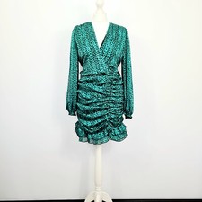 AX PARIS Mini Dress Ruched Long Sleeve Green Size UK 10 NEW