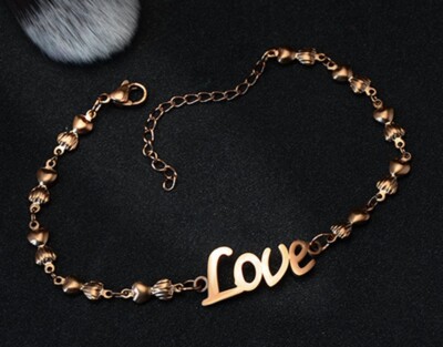 Women Girl Titanium Stainless Steel Heart Band Love Letter Anklet Bracelet 7-9.3
