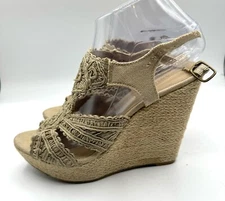 Cathy Jean Beige Lace Macrame Wedge Shoes With Jute Natural Rope