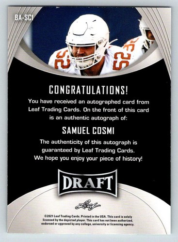 2021 Leaf Draft AUTO #BASC1 Samuel Cosmi (ref 210409) - Picture 2 of 2