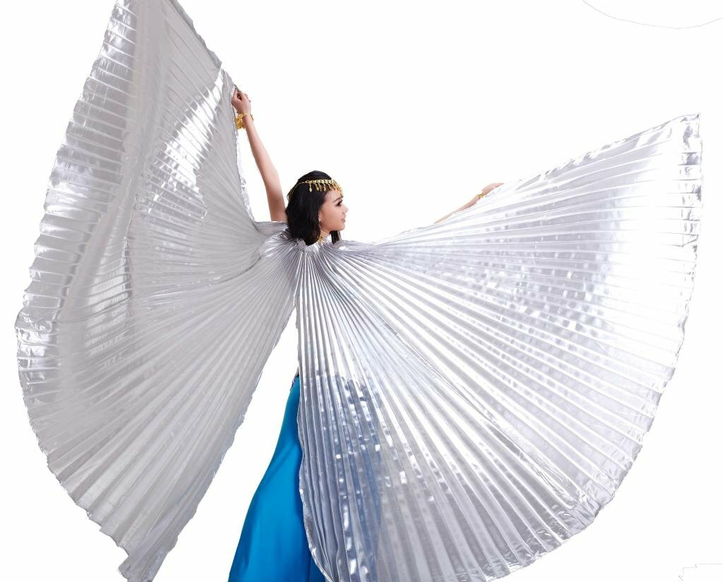 Open/Close Isis Wings Costume – Fairy / Egypt Belly Dance Wings, Multi-Color Plaid, Women S-L
