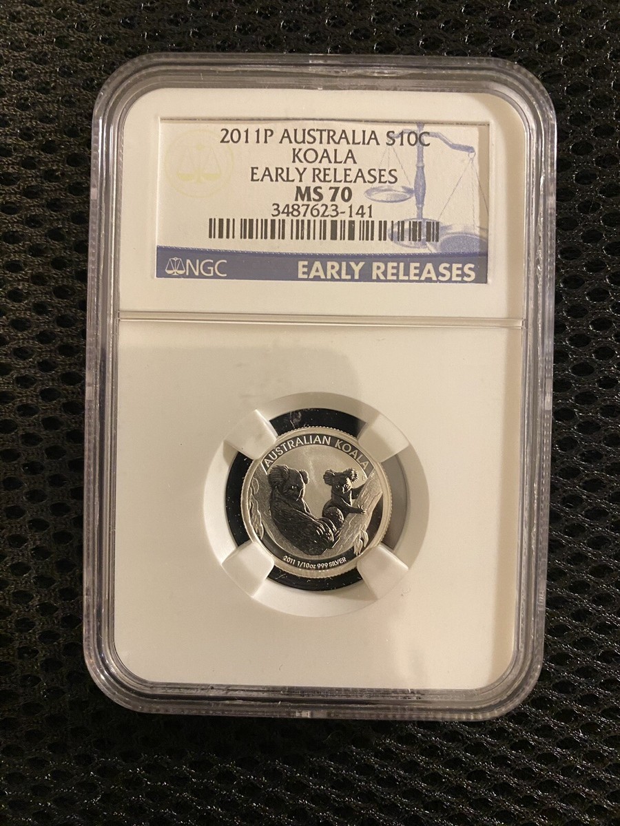 NGC鑑定済み　最高評価　MS70　2011年 オーストラリア　コアラ　銀コイン Australia 2011P Koala 1 dollar 1 oz .999 Silver Coin MS70