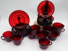 Vintage Ruby Coffee Set 25 Pieces Durand / Sears Cups Saucers Plates Sug & Cream