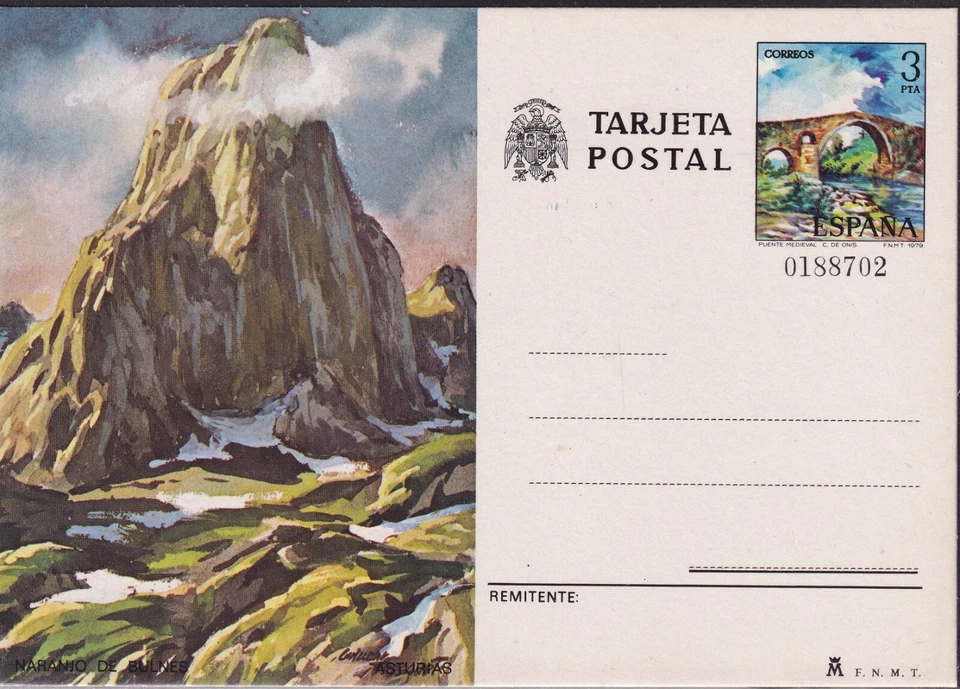 SPANIEN 1979, 3 Pta ungebrauchte Kab.-GA-Bildpostkarte Puente Medieval, Cangas d - Bild 1 von 1