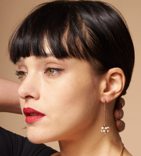 Élégant Boucles D'Oreilles Pendantes Style Art Nouveau Perles & D'Or Fabriqué Eu - Photo 2 sur 8