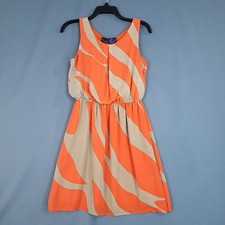 Blu Pair Women's Sleeveless Shift Dress Midi Pullover Lined Orange/Tan Size S