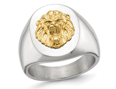 Mens Lion Head Stainless Steel Polished Ring