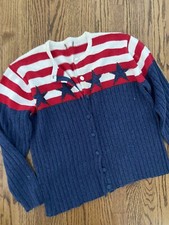 Vintage Patriotic Red White Blue American Flag Ugly Christmas Sweater XL