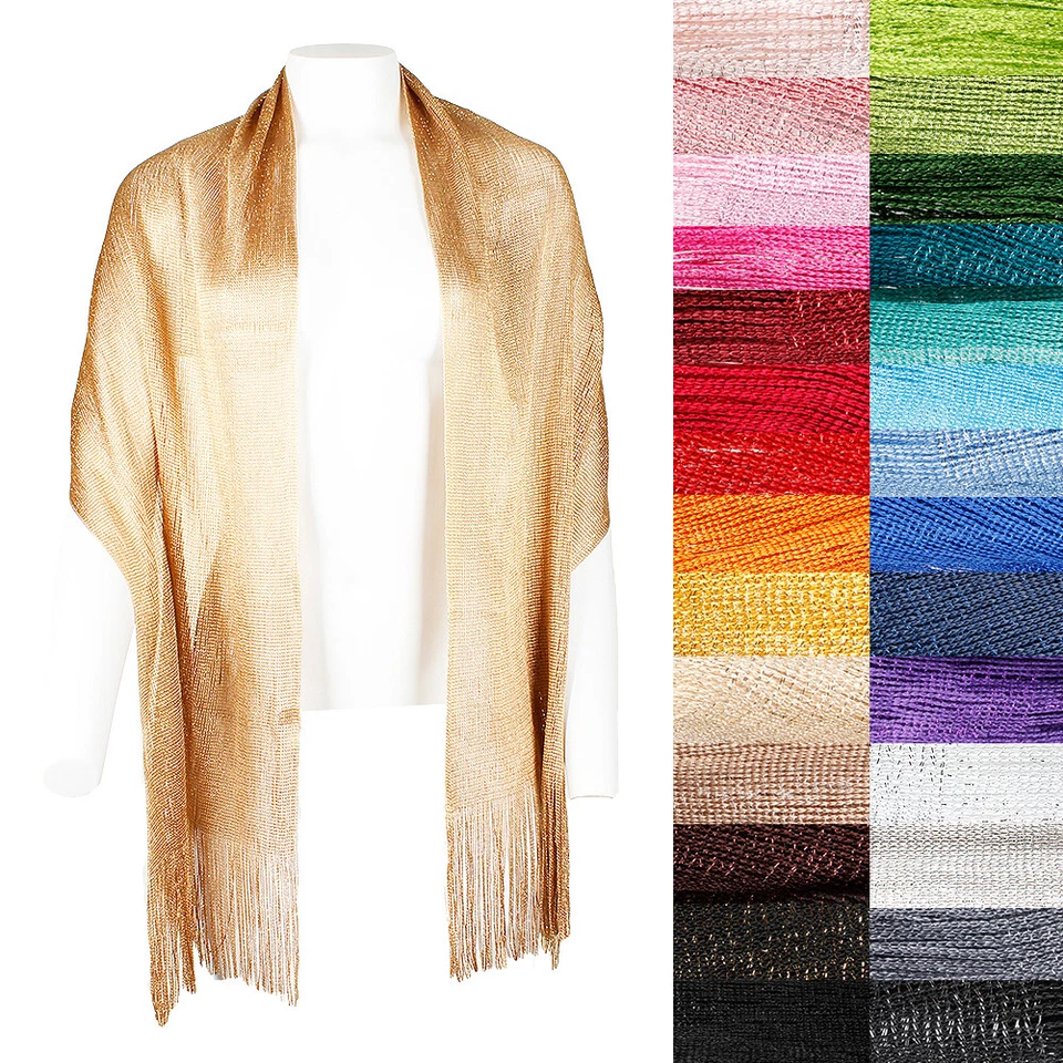 DBFL Ladies Metallic Shimmery Fringed Mesh Evening Scarf