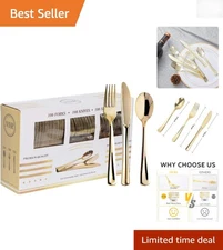 Luxury 300PC Gold Plastic Dinnerware Set - Perfect for Weddings & Celebrations