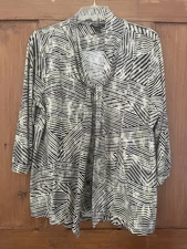 Women’s Robert Louis Black Green Ivory Stripe Knit Tie Blouse Top XL