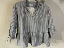 JW ANDERSON x UNIQLO Gray Striped Peasant Top XS Linen Cotton Boxy