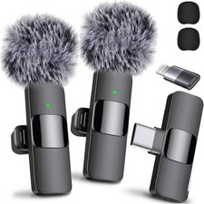 2 Pack Wireless Lavalier Microphone Mini Lapel Mic for iPhone iPad Android Phone