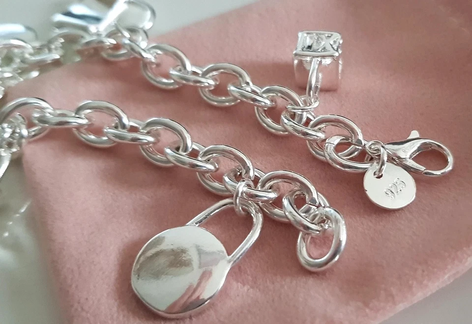 Edles BETTEL ARMBAND 925 Silber Panzer Zirkonia CHARM ARMKETTE Armreif Anhänger - Bild 3 von 4